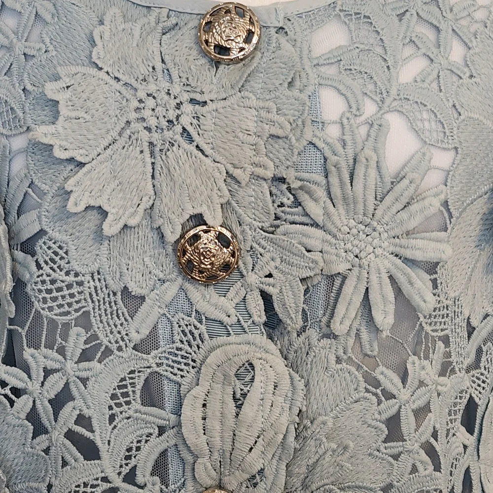 Boston Proper Floral Lace Blouse - Light Blue - Picture 4 of 12